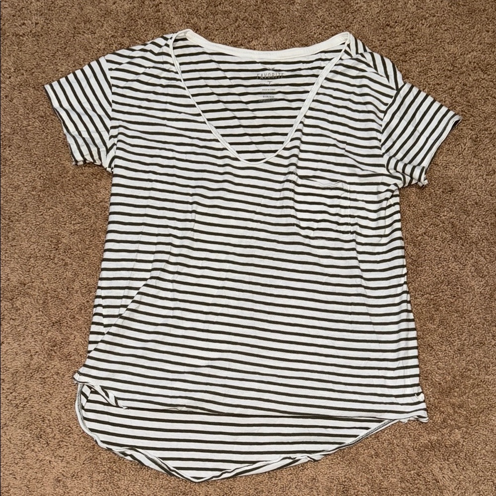 American Eagle Striped V-Neck Top